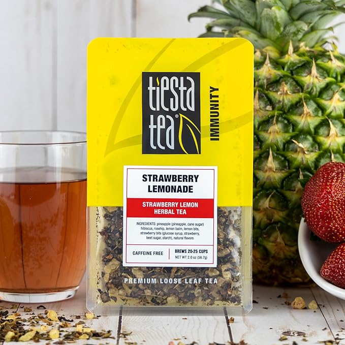 Tiesta Tea - Strawberry Lemonade, Loose Leaf, Strawberry Lemon Herbal Tea, Premium Non-Caffeinated Fruit Blend, Make Hot or Iced & Brews Up to 25 Cups, 2 Ounce Resealable Pouch