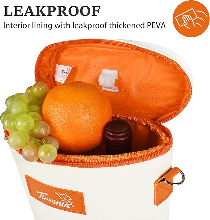Tirrinia 2 Bottle Wine Gift Tote Carrier - Leakproof & Insulated Padded Versatile Wine Cooler Bag for Travel, BYOB Restaurant, Wine Tasting, Party, Dinner, Gift for Wine Lovers, White Orange