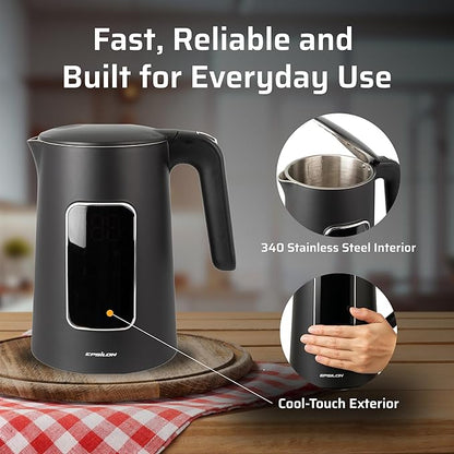 Epsilon LCD Electric Kettle 1100W - 1.7L Hot Water Tea Kettle with Digital Display, Temperature Control, Fast Boil, BPA-Free Electric Teapot with Auto Shut-Off & Boil Dry Protection