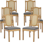 Load image into Gallery viewer, Vintage French Country Dining Chairs Set of 6, Grey Cane Back Rattan Dining Chairs with Linen Upholstered Seat, Solid Wood Legs, Farmhouse Kitchen &amp; Dining Room, Sillas De Comedor (Gray, 6Pcs)