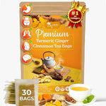 Load image into Gallery viewer, 30 Bags Premium Turmeric Ginger Cinnamon Tea, Improve Digestion, Support Brain, Weight, Skin and Sleep, Eco-Conscious Tea Bags and Premium Natural Ingredients. Turmeric Ginger Herbal Tea. No Sugar, No Caffeine, No Gluten, Vegan.