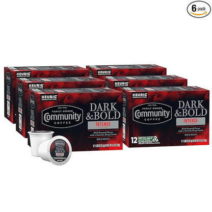 Community Coffee Dark & Bold Intense Blend 72 Count Coffee Pods, Dark Roast Compatible with Keurig 2.0 K-Cup Brewers, 12 Count (Pack of 6)