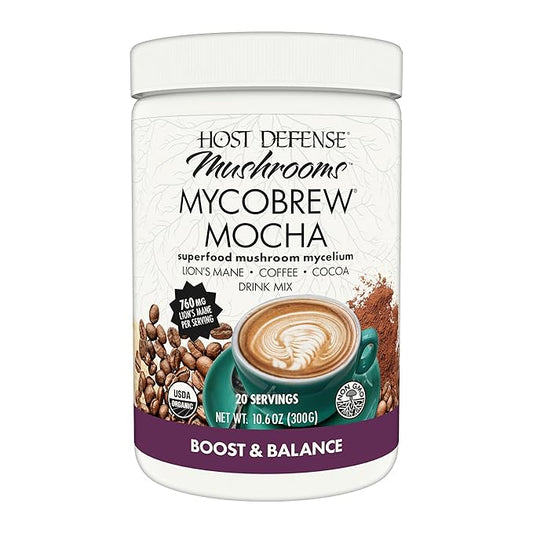 Host Defense MycoBrew Mocha - Mocha Drink Mix - Mocha Powder Includes Lion's Mane Mushroom - Drink Mix with Fair Trade Certified Cocoa & 100% Arabica Instant Coffee - 10.5 oz (20 Servings)