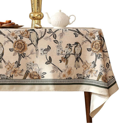 Designer Vintage Linen Extra Long Tablecloth Rectangle,Floral and Bird Pattern Elegant Table Cloth,Fall Wrinkle Resistant Decor Tablecloths for Dining Kitchen Christmas,63"*110"-Murad A