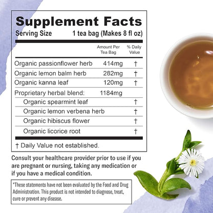 Numi Organic De-Stress Tea, 16 Tea Bags (Pack of 3), Passionflower, Lemon Balm, and Kanna, Caffeine Free