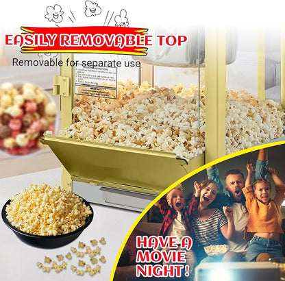 Vintage Popcorn Machine with Cart, 12oz Popper Stainless-Steel Kettle & Warming Light, Makes Up to 60 Cups, Ideal for Family Gatherings, Movie Theaters & Amusement Parks, Red&Gold