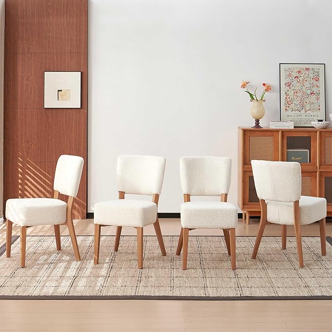 Howtek Modern Dining Chairs Set of 4 with 6.3" Thick Seat Cushions, Space-Saving Stackable Upholstered Kitchen Chairs, Ergonomic Backrest & Metal Legs, White