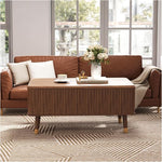 Load image into Gallery viewer, Lift Top Coffee Table with Storage Shelf &amp; Hidden Compartment, Mid Century Modern Fluted Rectangle Dining Table for Living Room, Home Office, Walnut