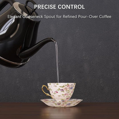 Electric Gooseneck Kettle, 1L 1500W Fast Boil, 100% Stainless Steel BPA Free Pour-Over Coffee & Tea Kettle, Water Boiler with Auto Shut & Boil-Dry Protection, Black