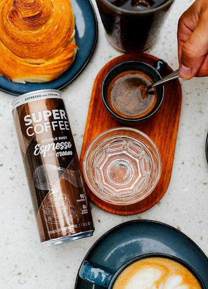 SUPER COFFEE Espresso, Iced Keto Coffee (0g Added Sugar, 90 Calories) [Espresso & Cream] 11 Fl Oz, 12 Pack | Iced Smart Coffee - SoyFree GlutenFree