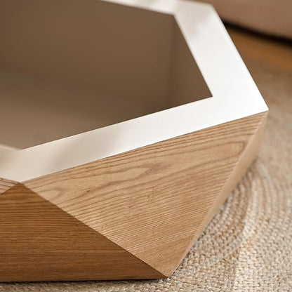 36.61" Modern Drum Coffee Table with Hidden Storage, Farmhouse Coffee Table, Retro Round Coffee Table for Living Room, Office, Nature