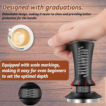 Yeelan Espresso Tamper 51mm with WDT Tool,Calibrated Spring Loaded Coffee Tamper with Silicone Mat,100% Flat Stainless Steel Base Espresso Tools - Tamper for Espresso Machine,Espresso Accessories