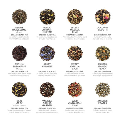 Teabloom - World's Finest Pyramid Tea Collection, 24 Varieties of USDA Certified Organic Teas - Black, Green, White, Oolong & Herbal Tea Blends