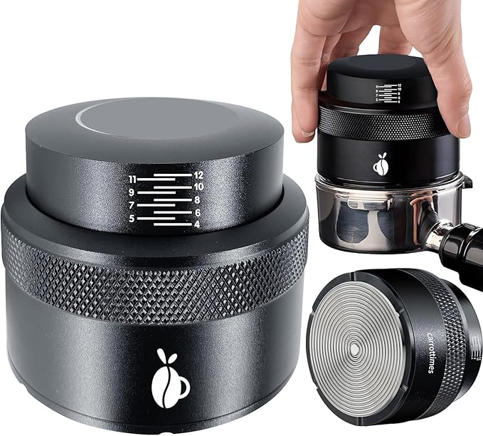 Espresso Tamper 58mm, Adjustable Depth Coffee Tamper with Calibrated Spring Loaded, 304 Stainless Steel Palm Tamper Tool, fits 58mm Portafilter Basket (Black)