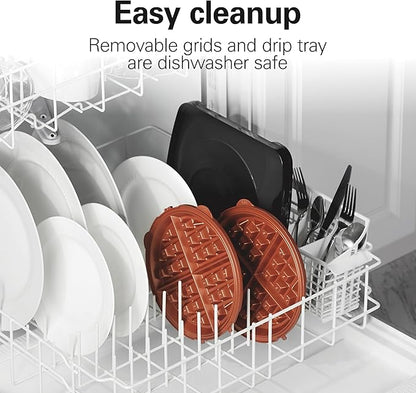 Hamilton Beach Belgian Waffle Maker with Removable PFAS-Free Durathon Nonstick Coated Plates, Easy Flip, Ceramic Grids, Black (26031)