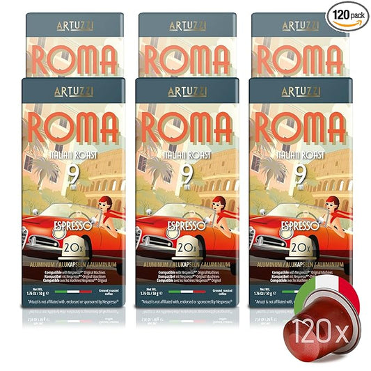 Artuzzi 120ct Espresso Pods I Compatible With Nespresso I Espresso Roma I Aluminum & Recyclable Coffee Pods I Italian Dark Roast