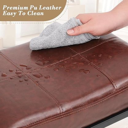 Athena Collection Counter Height Bar Stools Set of 2, 31.5 Inches Saddle Bar Stools with Leather Upholstered and Metal Legs, Backless Barstools for Counter, Kitchen Island, Dining Room, Mocha