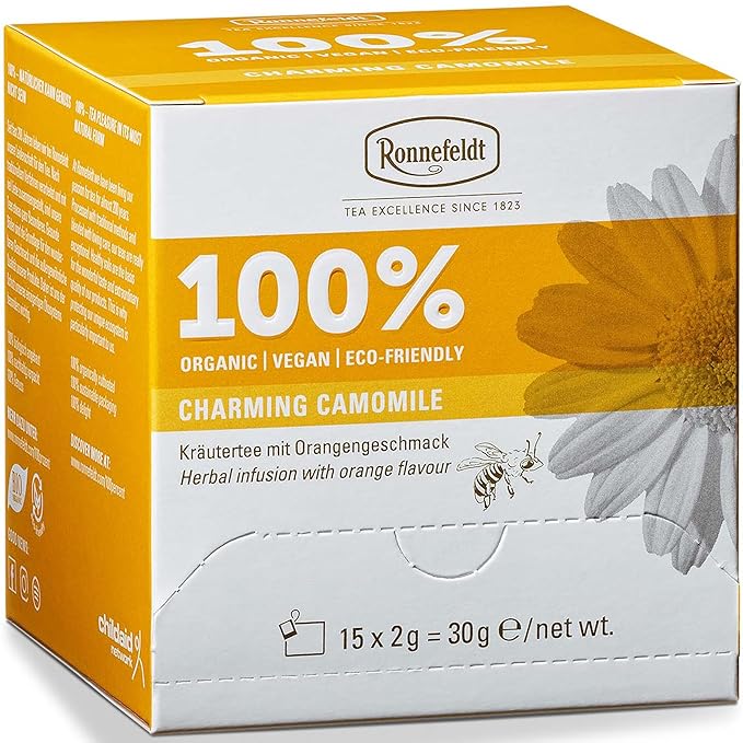 Ronnefeldt 100% Charming Camomile – German Herbal Tea with Chamomile, Orange Peel & Orange Blossom – Loose Leaf in 15 Individually Wrapped Bags – Naturally Caffeine-Free