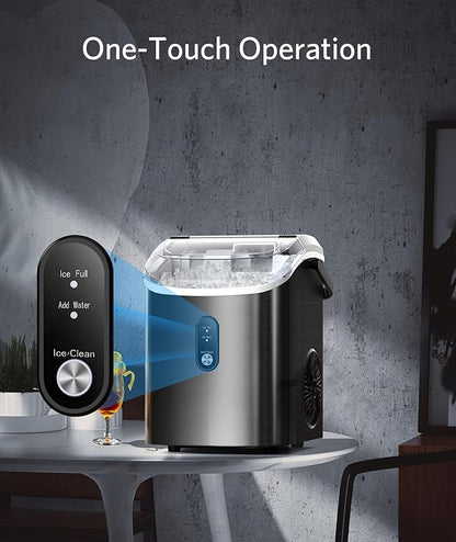 Nugget Ice Maker Countertop - Pebble Ice Maker with Self-Cleaning, 35lbs/Day, Ready in 6 Mins, Portable Sonic Ice Machine with Handle, Basket & Scoop for Home, Kitchen, RV, Outdoor (Black)