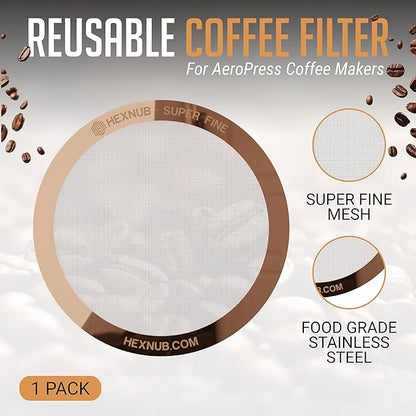 HEXNUB - Reusable Metal Filter for AeroPress Coffee Maker, Stainless Steel Filter Fits AeroPress Original & Go Coffee Press, Fuller Bodied Coffee Than Paper Filters - COPPER MESH