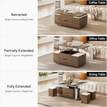 Load image into Gallery viewer, homary Lift-Top Coffee Table with Hidden Storage, 3-in-1 Modern Folding Center Table with 4 Stools, Casters, and Lockable Wheels – Convertible Dining &amp; Office Table for Living Room (Walnut)