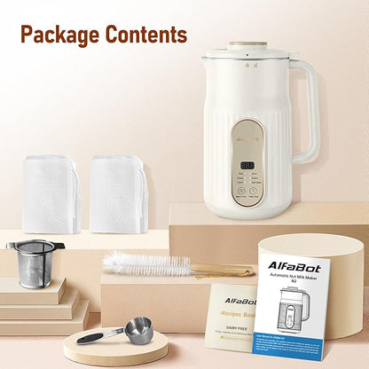 Nut Milk Maker, AlfaBot N2 Automatic Almond Milk Machine for Homemade Plant-Based Milk, Oat, Soy, Yogurt, 5 Modes/35OZ Big Capacity Soy Milk Maker with Delay Setting and Self Cleaning (White)
