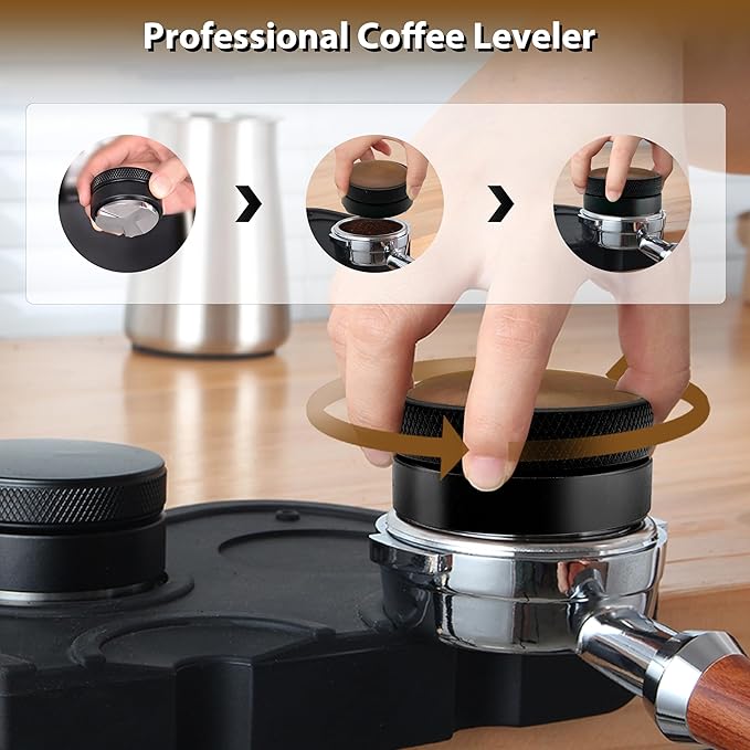 58mm Espresso Distributor with Walnut Wood Top – 51mm Coffee Distribution Tool for Even Tamping – Adjustable Leveling Tool for Portafilters – Barista Espresso Accessories(58mm)