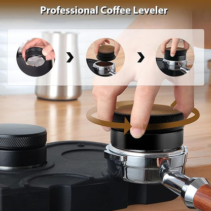58mm Espresso Distributor with Walnut Wood Top – 51mm Coffee Distribution Tool for Even Tamping – Adjustable Leveling Tool for Portafilters – Barista Espresso Accessories(58mm)