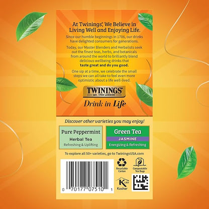 Twinings Lemon & Ginger Herbal Tea Individually Wrapped Bags, 20 Count (Pack of 6), Tangy Lemon, Spicy Ginger, Naturally Caffeine-Free, Enjoy Hot or Iced, 120 Teabags