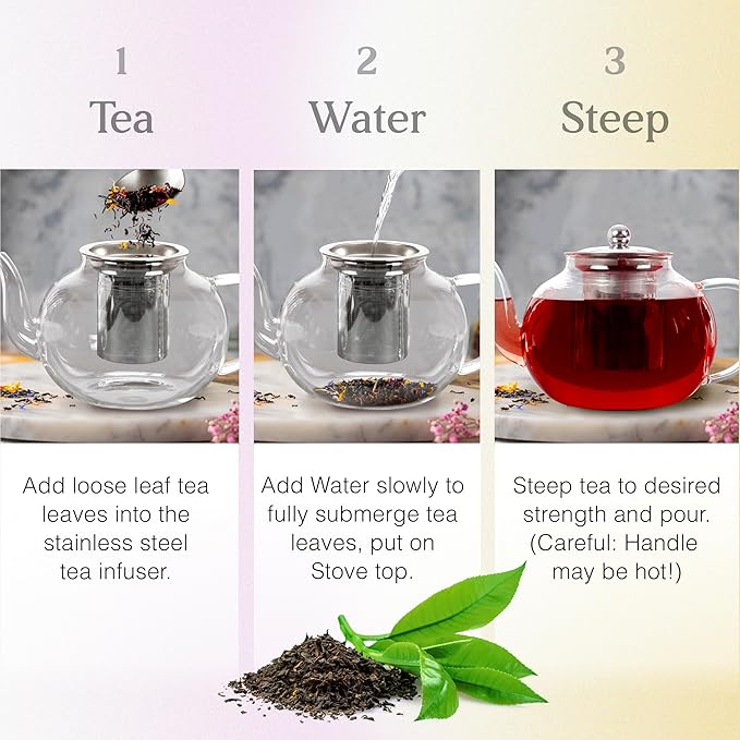 40 Oz Unique Glass teapot Set with 4 double wall insulated Cups, Tea Kettles for Stovetop With Infusers For Loose Tea, Perfect Mom Gift