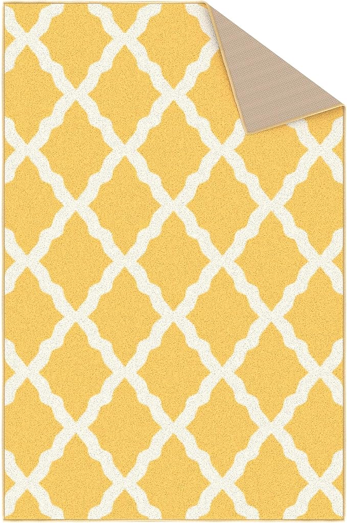 Ottomanson 3'3" x 5' Rugs for Living Room Trellis Area Rug for Bedroom - Non Slip Durable Large Floor Carpet for High Traffic Areas - Indoor Rug for Dining Room Kitchen Kids Playroom, Yellow