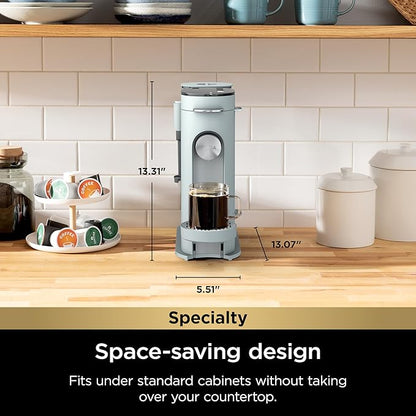 Ninja Pods & Grounds Specialty Single-Serve Coffee Maker, K-Cup Pod Compatible, Built-In Milk Frother, 6-oz. Cup to 24-oz. Travel Mug Sizes, Iced Coffee Maker, Glacier Blue, PB051GB