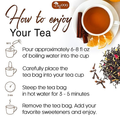 60 Hot Special Cinnamon Tea Bags – Special Blend of Cinnamon, Black Tea, Orange Peel and Cloves, 100% Natural Ingredients, Hand-made Blend Herbal Tea. Eco-conscious Tea Bags. No Sugar, No Caffeine, No Gluten, Vegan.