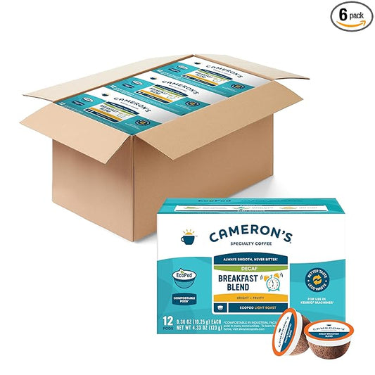 Cameron's Coffee Single Serve Pods, Decaf Breakfast Blend, 12 Count (Pack of 6)