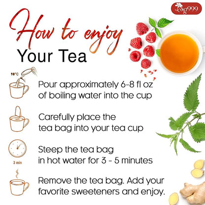 TOG999, 60 Tea Bags for Hormone Balance Menstrual Cycle Support, 100% Natural & Pure from Red Raspberry Leaves with Spearmint Flavor. Natural Material Tea Bags. No Sugar, No Caffeine, Vegan. (60 Teabags)