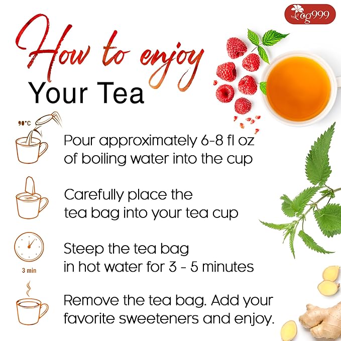 TOG999, 60 Tea Bags for Hormone Balance Menstrual Cycle Support, 100% Natural & Pure from Red Raspberry Leaves with Spearmint Flavor. Natural Material Tea Bags. No Sugar, No Caffeine, Vegan. (60 Teabags)