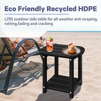 LZRS Outdoor Side Table - 2-Tier Adirondack HDPE Patio End Table for Pool, Porch,Balcony & Backyard,Weather Resistance for Indoor and Outdoor use(Black)
