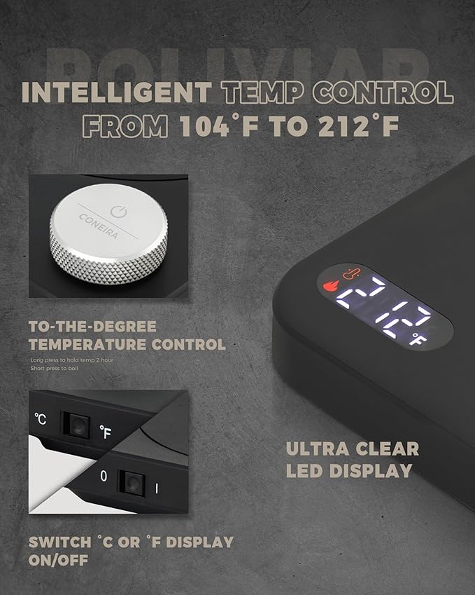 POLIVIAR Electric Gooseneck Kettle, 1350W Electric Tea Kettle Wood Pattern Handle, 34oz Pour Over Electric Kettle for Coffee & Tea, 18/8 Stainless Steel Inner, Temperature Control & Rapid Heating