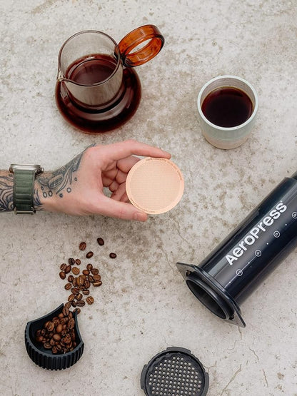 Filter for use in AeroPress Go/AeroPress Coffee Makers (Superfine) - Premium Replacement Disc - Reusable Metal, Titanium Coated Stainless Steel. Upgrade Your Mesh or Filter Papers