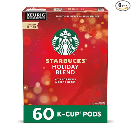 Starbucks K-Cup Coffee Pods, Medium Roast Coffee for Keurig Brewers, Holiday Blend, 100% Arabica, Limited Holiday Edition, 6 Boxes (60 Pods Total)