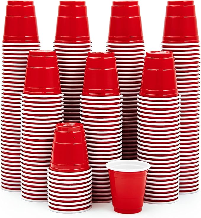 Lilymicky 300 PACK 2 oz Plastic Shot Glasses, Red Disposable Shot Cups, Mini Red Shot Cups, 2 oz Party Cups for Halloween Christmas Party