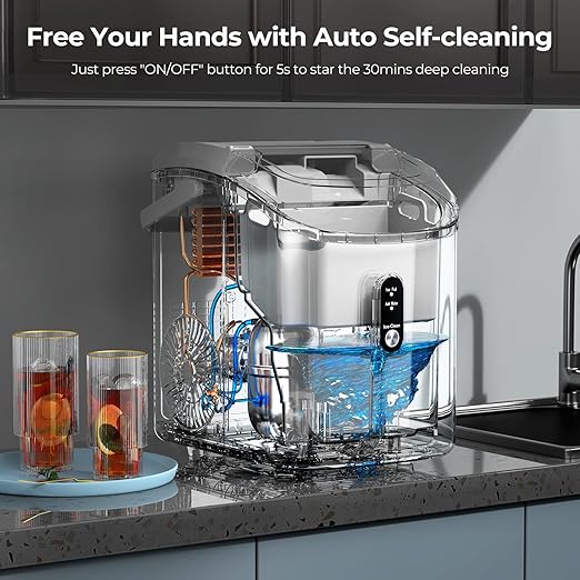 Nugget Ice Maker Countertop, 35.5Lbs/24Hrs Chewable Sonic Ice Machine with Self-Cleaning, Handle, Water Tank, Quiet Operation & Portable Pellet Ice Maker for Home, Office, Kitchen, Bar, Grey