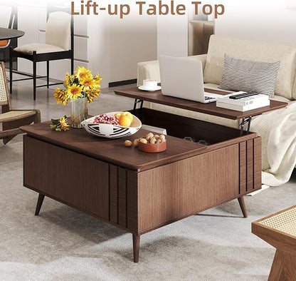 36.2" Lift Top Coffee Table with Storage, Large Square Coffee Tables with Hidden Compartment, Mid Century Modern Center Table for Home Office,Living Room,Dark Walnut