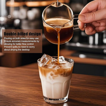 Espresso Cups Set of 2, 75ML Espresso Shot Glass with Handle Double Spout Cups Clear Glass Measuring Cup Coffee Accessories Great for Making Coffee Desserts Salad Dressing