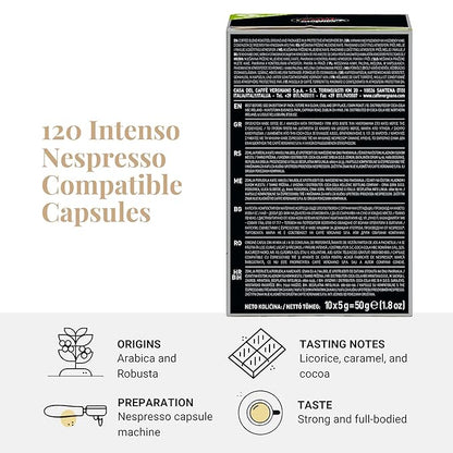 Caffe' Vergnano Medium Roast Espresso Original Line Machine Compatible Capsules - Arabica Robusta Espresso Coffee, Italian Coffee Espresso For Nespresso Coffee Machine, Intensity 8/10 - Intenso,120 Ct