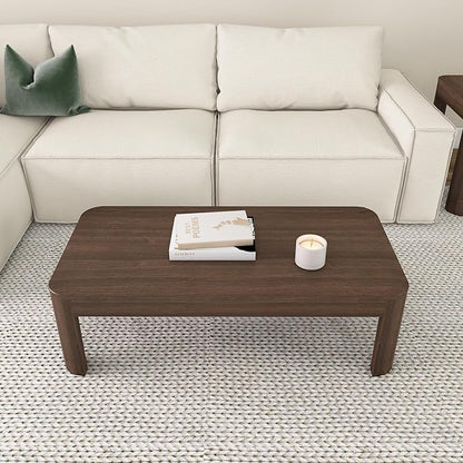 Plank+Beam Modern Rounded Coffee Table, 48 Inch, Solid Wood Contemporary Center Table for Living Room, Rectangle Tea Table, Walnut