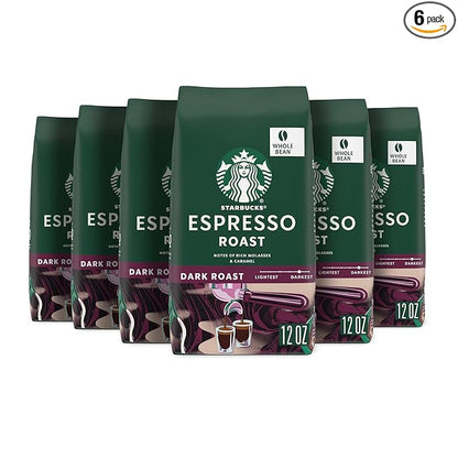 Starbucks Whole Bean Coffee, Dark Roast Coffee, Espresso Roast, 100% Arabica, 6 bags (12 oz each)