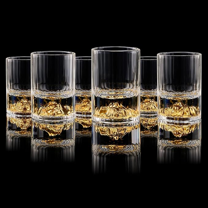 DUJUST 【2025 New Design】 Gold Mountain Shot Glasses (1.5oz), Crystal Shot Glass Set Decorated with 24K Gold Mountain, BPA-Free & Lead-Free, Perfect for Décor & Collection, Gift Choices - 6 pcs
