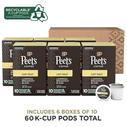 Peet's Coffee, Light Roast Keurig K-Cup Pods - Luminosa Breakfast Blend (6 Boxes of 10 K-Cup Pods)