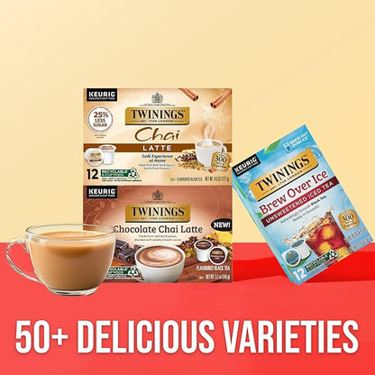 Twinings Chai Latte Black Tea 72 K-Cup Pods for Keurig, 12 Count (Pack of 6), Creamy, Slightly Sweet, Less Sugar, Caffeinated, Enjoy Hot or Iced